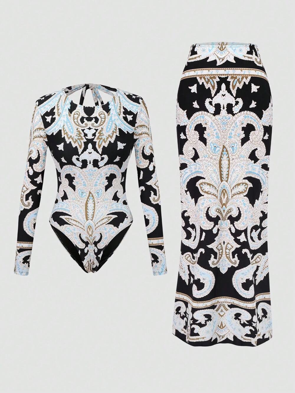Boho Style Swimsuit With Coverup Set